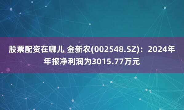 股票配资在哪儿 金新农(002548.SZ)：2024年年报净利润为3015.77万元