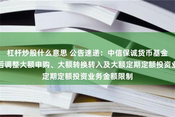 杠杆炒股什么意思 公告速递：中信保诚货币基金端午假期前后调整大额申购、大额转换转入及大额定期定额投资业务金额限制