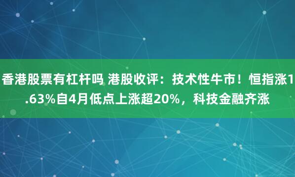 香港股票有杠杆吗 港股收评：技术性牛市！恒指涨1.63%自4月低点上涨超20%，科技金融齐涨