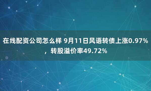 在线配资公司怎么样 9月11日风语转债上涨0.97%，转股溢价率49.72%