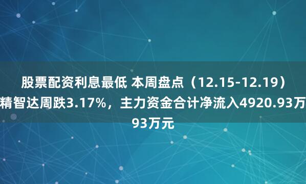 股票配资利息最低 本周盘点（12.15-12.19）：精智达周跌3.17%，主力资金合计净流入4920.93万元